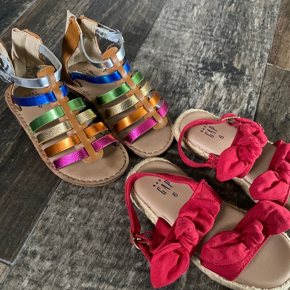 Baby Gap Girl's Rainbow Gladiator Sandals and Red Bow Sandals